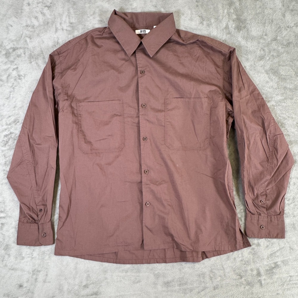 Uniqlo U Lemaire Mens Large Brown Cotton Long Sleeve Button Down Shirt 464936